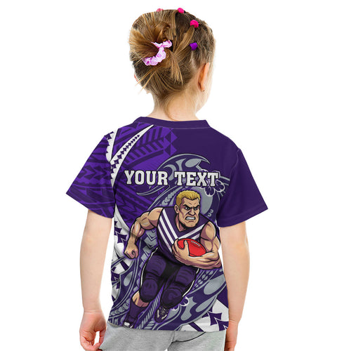 Personalized Fremantle Dockers Kid T Shirt Polynesian Tribal Freo Mascot With Hibiscus Floral Art