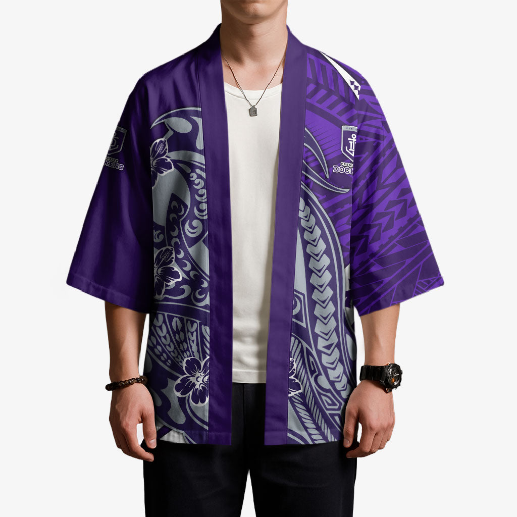 Personalized Fremantle Dockers Kimono Polynesian Tribal Freo Mascot With Hibiscus Floral Art