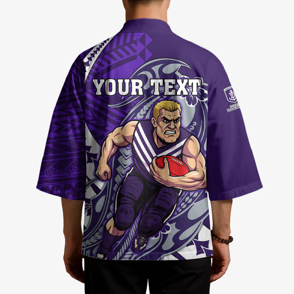 Personalized Fremantle Dockers Kimono Polynesian Tribal Freo Mascot With Hibiscus Floral Art