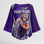 Personalized Fremantle Dockers Kimono Sleeve Blouse Polynesian Tribal Freo Mascot With Hibiscus Floral Art