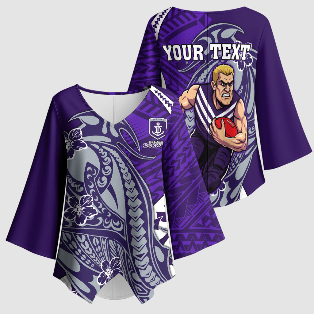 Personalized Fremantle Dockers Kimono Sleeve Blouse Polynesian Tribal Freo Mascot With Hibiscus Floral Art