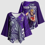 Personalized Fremantle Dockers Kimono Sleeve Blouse Polynesian Tribal Freo Mascot With Hibiscus Floral Art