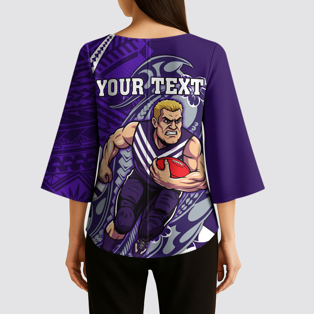 Personalized Fremantle Dockers Kimono Sleeve Blouse Polynesian Tribal Freo Mascot With Hibiscus Floral Art