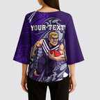 Personalized Fremantle Dockers Kimono Sleeve Blouse Polynesian Tribal Freo Mascot With Hibiscus Floral Art