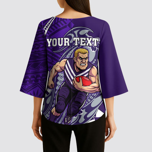 Personalized Fremantle Dockers Kimono Sleeve Blouse Polynesian Tribal Freo Mascot With Hibiscus Floral Art