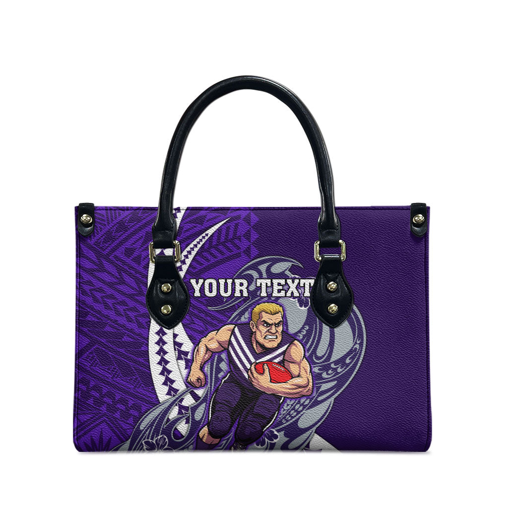 Personalized Fremantle Dockers Leather Bag Polynesian Tribal Freo Mascot With Hibiscus Floral Art