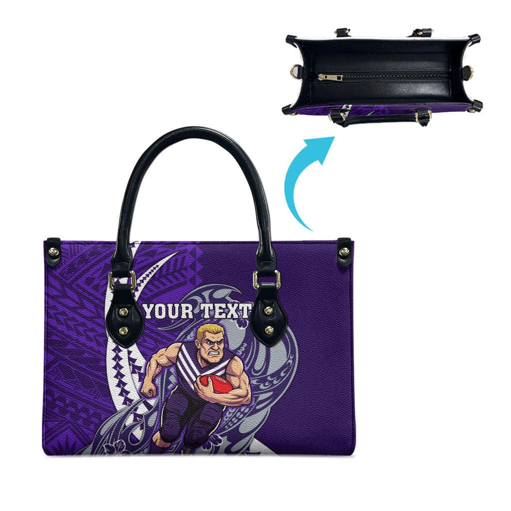 Personalized Fremantle Dockers Leather Bag Polynesian Tribal Freo Mascot With Hibiscus Floral Art