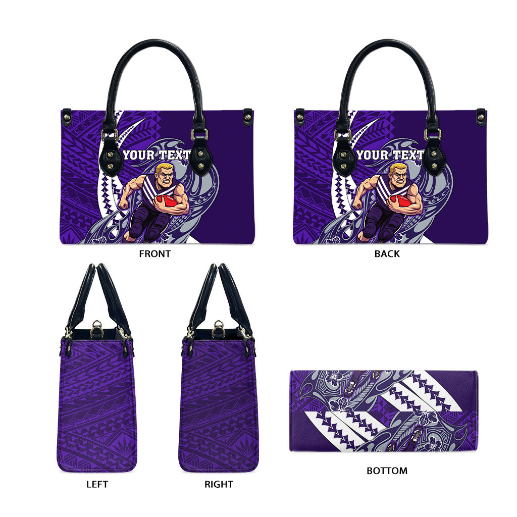 Personalized Fremantle Dockers Leather Bag Polynesian Tribal Freo Mascot With Hibiscus Floral Art