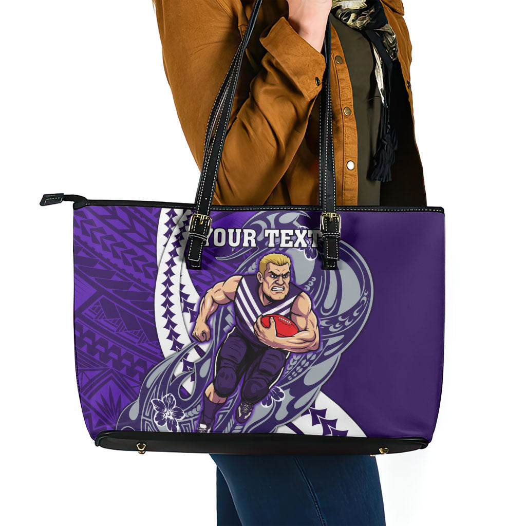 Personalized Fremantle Dockers Leather Tote Bag Polynesian Tribal Freo Mascot With Hibiscus Floral Art