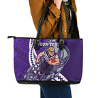 Personalized Fremantle Dockers Leather Tote Bag Polynesian Tribal Freo Mascot With Hibiscus Floral Art