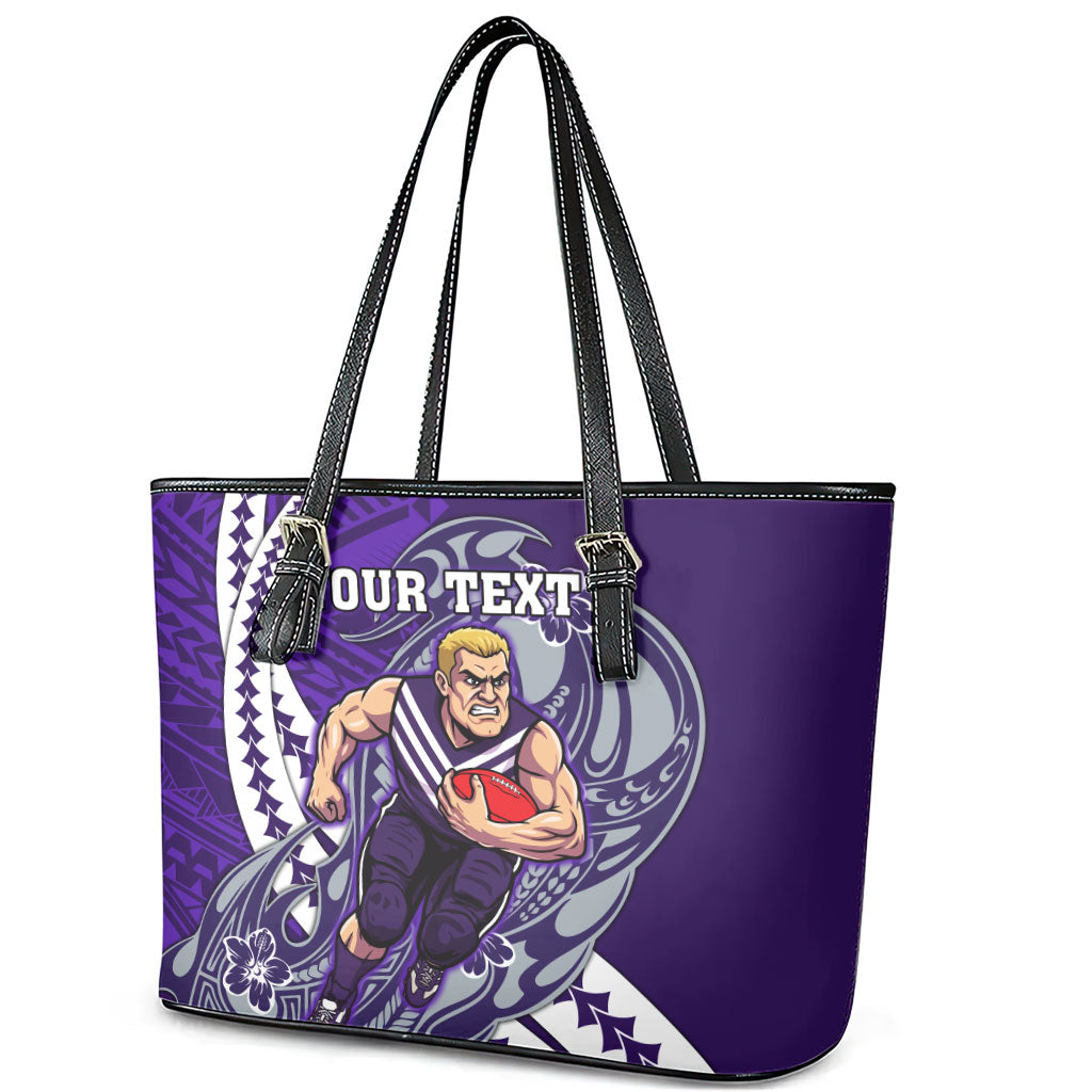Personalized Fremantle Dockers Leather Tote Bag Polynesian Tribal Freo Mascot With Hibiscus Floral Art