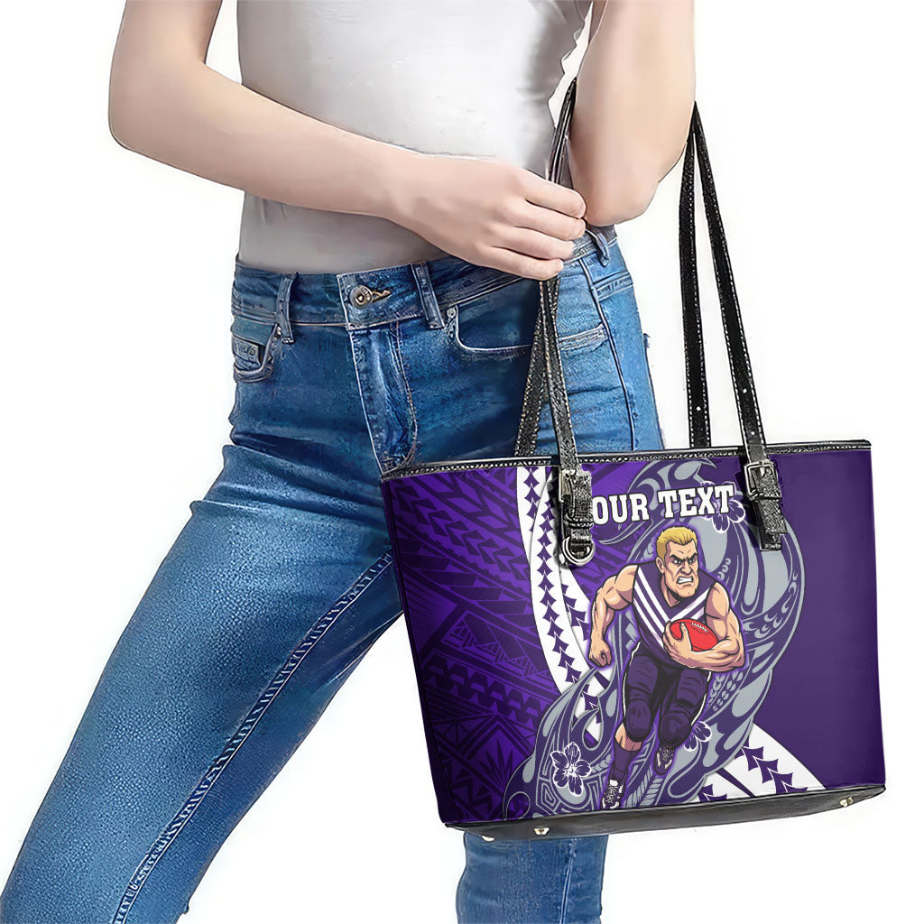 Personalized Fremantle Dockers Leather Tote Bag Polynesian Tribal Freo Mascot With Hibiscus Floral Art