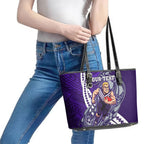Personalized Fremantle Dockers Leather Tote Bag Polynesian Tribal Freo Mascot With Hibiscus Floral Art