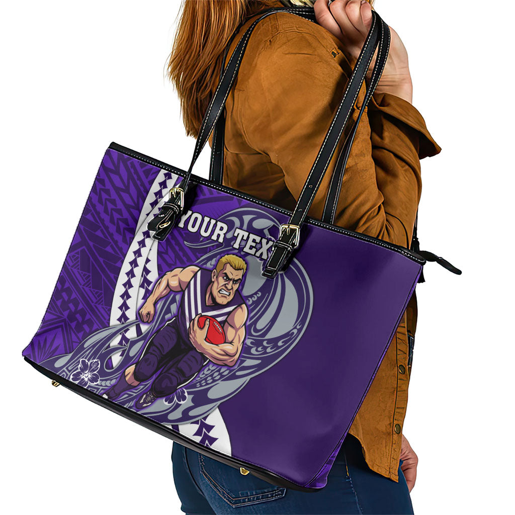 Personalized Fremantle Dockers Leather Tote Bag Polynesian Tribal Freo Mascot With Hibiscus Floral Art
