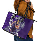 Personalized Fremantle Dockers Leather Tote Bag Polynesian Tribal Freo Mascot With Hibiscus Floral Art