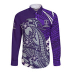 Personalized Fremantle Dockers Long Sleeve Button Shirt Polynesian Tribal Freo Mascot With Hibiscus Floral Art