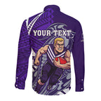 Personalized Fremantle Dockers Long Sleeve Button Shirt Polynesian Tribal Freo Mascot With Hibiscus Floral Art