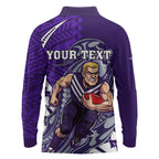 Personalized Fremantle Dockers Long Sleeve Polo Shirt Polynesian Tribal Freo Mascot With Hibiscus Floral Art