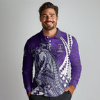 Personalized Fremantle Dockers Long Sleeve Polo Shirt Polynesian Tribal Freo Mascot With Hibiscus Floral Art