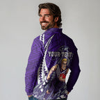 Personalized Fremantle Dockers Long Sleeve Polo Shirt Polynesian Tribal Freo Mascot With Hibiscus Floral Art