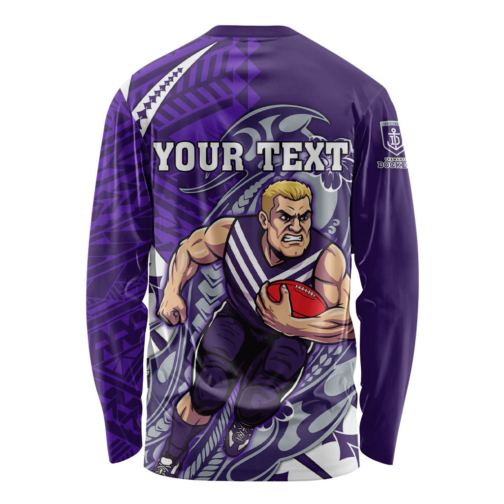 Personalized Fremantle Dockers Long Sleeve Shirt Polynesian Tribal Freo Mascot With Hibiscus Floral Art