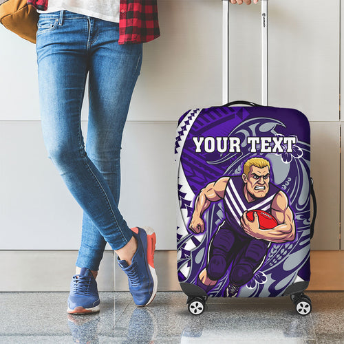 Personalized Fremantle Dockers Luggage Cover Polynesian Tribal Freo Mascot With Hibiscus Floral Art