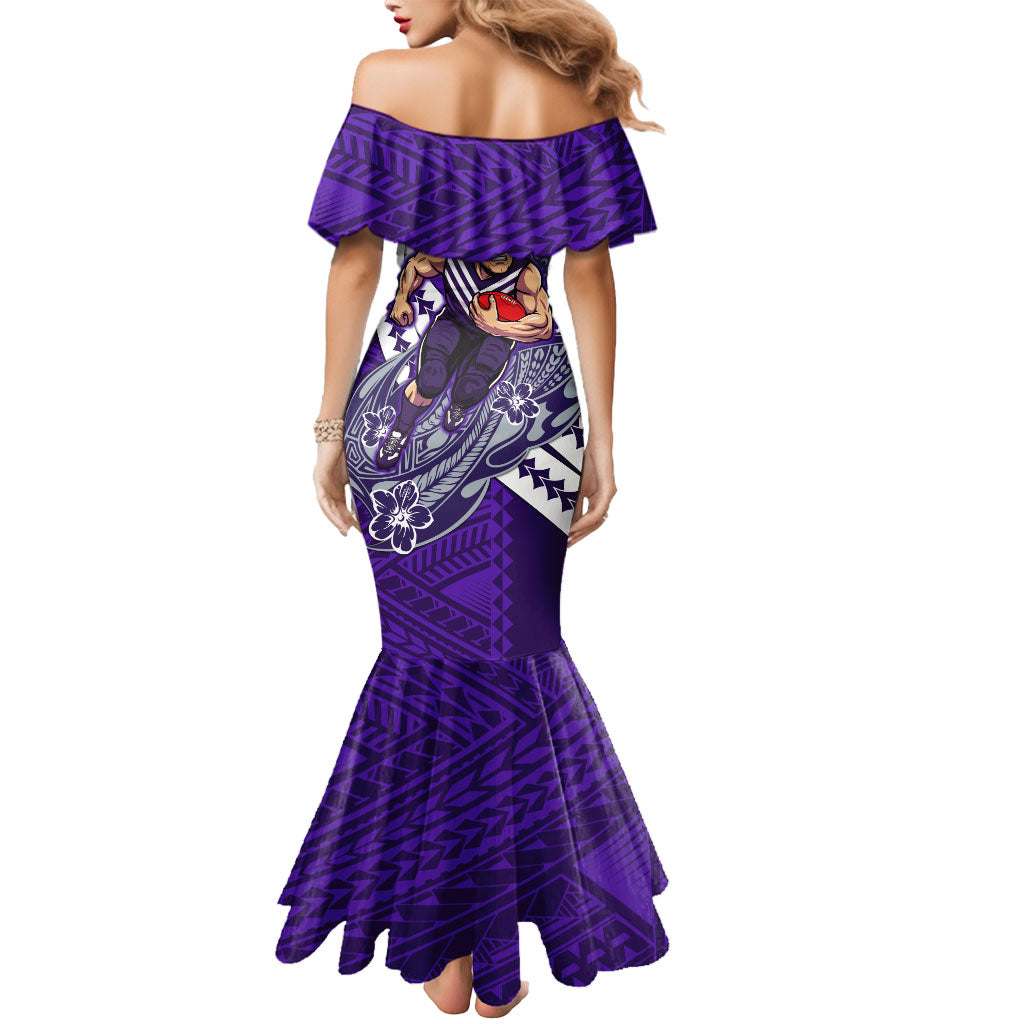 Personalized Fremantle Dockers Mermaid Dress Polynesian Tribal Freo Mascot With Hibiscus Floral Art