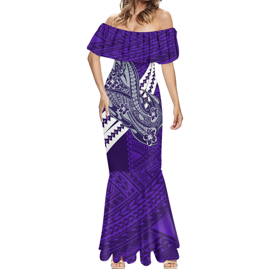 Personalized Fremantle Dockers Mermaid Dress Polynesian Tribal Freo Mascot With Hibiscus Floral Art