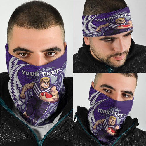Personalized Fremantle Dockers Neck Gaiter Polynesian Tribal Freo Mascot With Hibiscus Floral Art