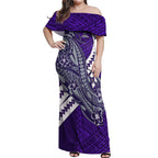 Personalized Fremantle Dockers Off Shoulder Maxi Dress Polynesian Tribal Freo Mascot With Hibiscus Floral Art