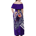 Personalized Fremantle Dockers Off Shoulder Maxi Dress Polynesian Tribal Freo Mascot With Hibiscus Floral Art