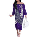 Personalized Fremantle Dockers Off The Shoulder Long Sleeve Dress Polynesian Tribal Freo Mascot With Hibiscus Floral Art