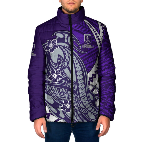 Personalized Fremantle Dockers Padded Jacket Polynesian Tribal Freo Mascot With Hibiscus Floral Art