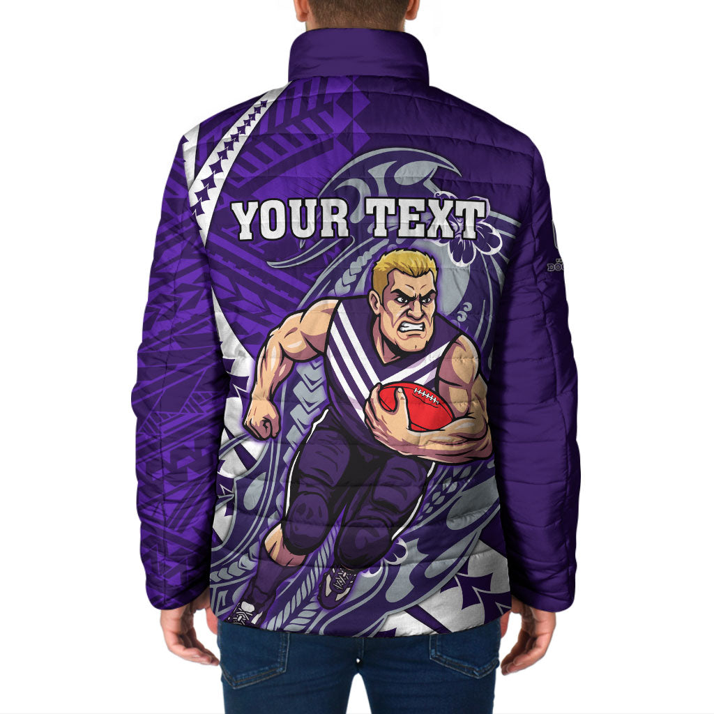 Personalized Fremantle Dockers Padded Jacket Polynesian Tribal Freo Mascot With Hibiscus Floral Art