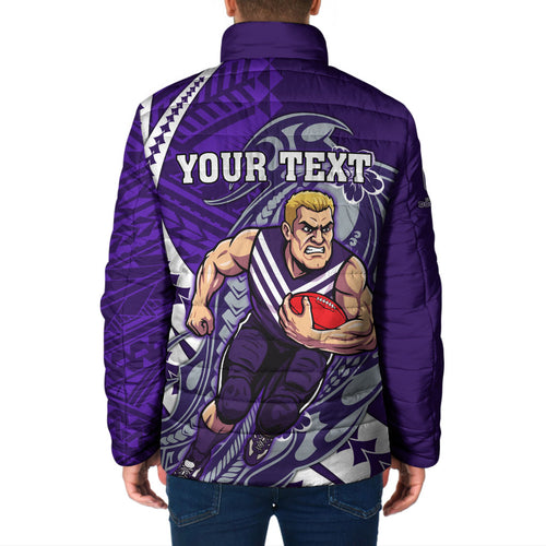 Personalized Fremantle Dockers Padded Jacket Polynesian Tribal Freo Mascot With Hibiscus Floral Art