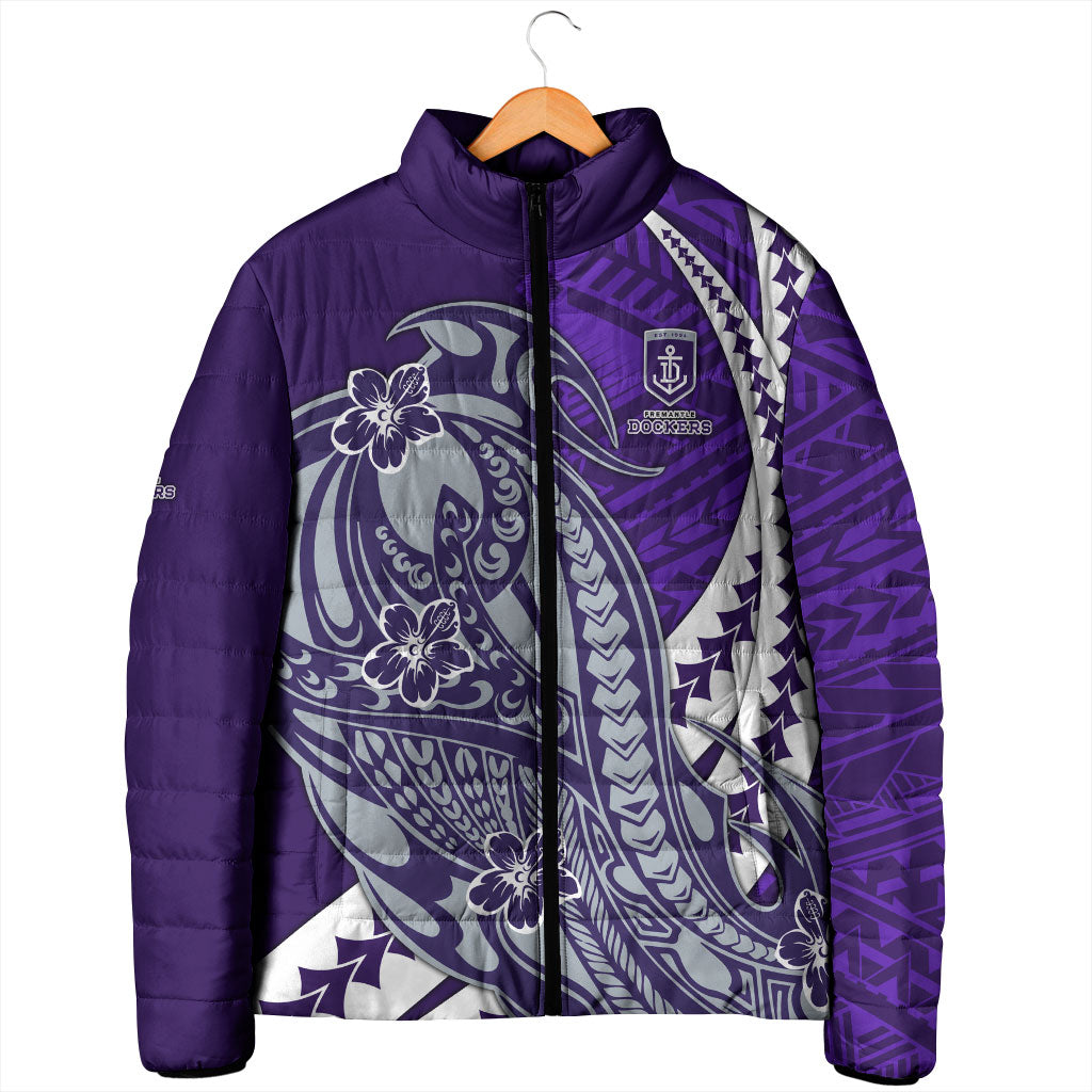 Personalized Fremantle Dockers Padded Jacket Polynesian Tribal Freo Mascot With Hibiscus Floral Art