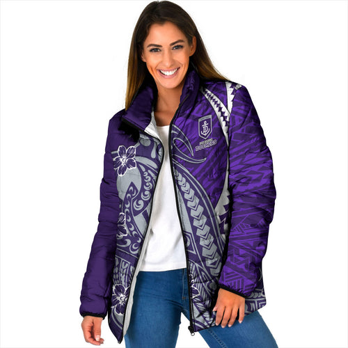 Personalized Fremantle Dockers Padded Jacket Polynesian Tribal Freo Mascot With Hibiscus Floral Art