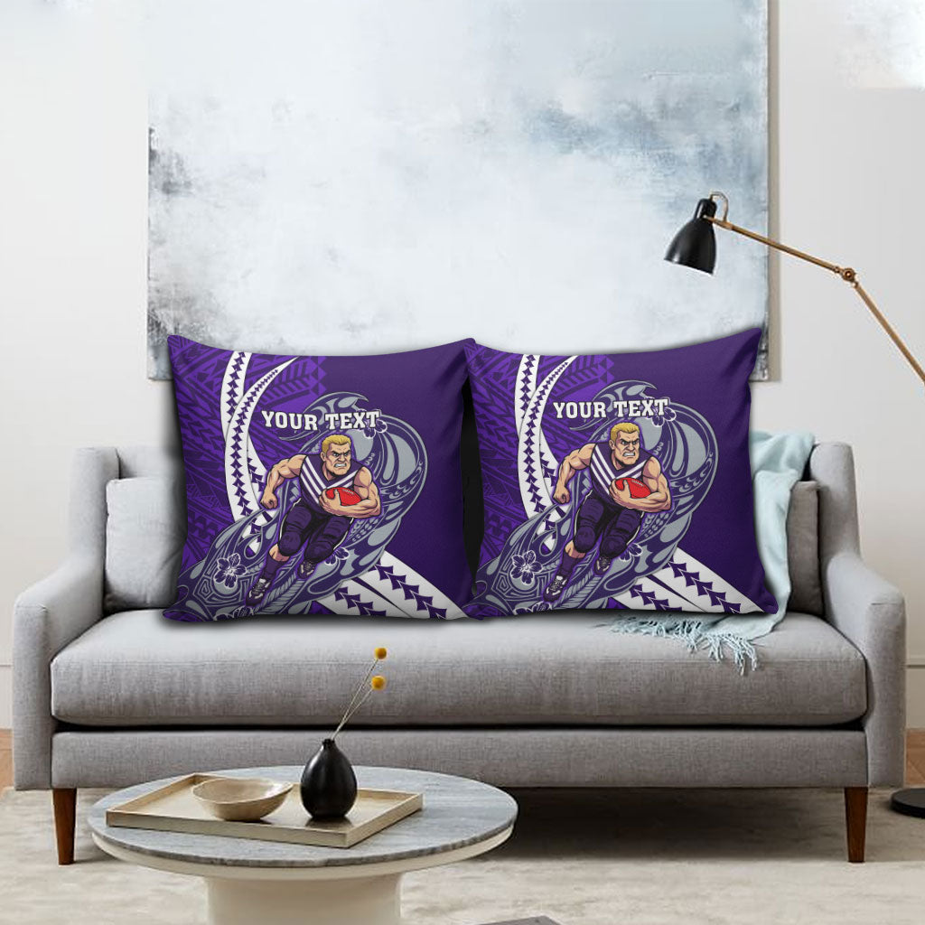 Personalized Fremantle Dockers Pillow Cover Polynesian Tribal Freo Mascot With Hibiscus Floral Art
