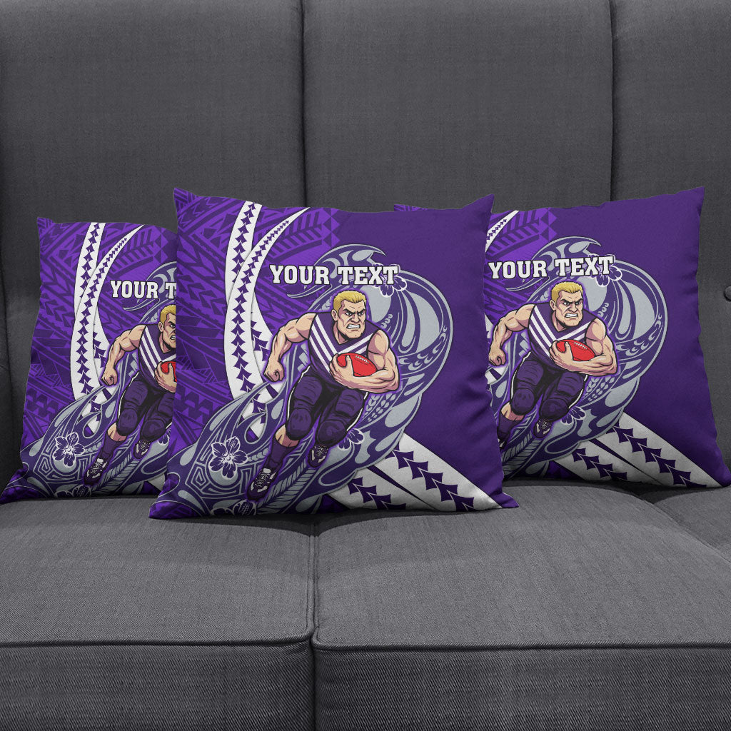 Personalized Fremantle Dockers Pillow Cover Polynesian Tribal Freo Mascot With Hibiscus Floral Art