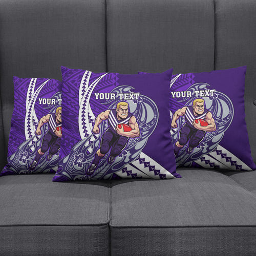 Personalized Fremantle Dockers Pillow Cover Polynesian Tribal Freo Mascot With Hibiscus Floral Art