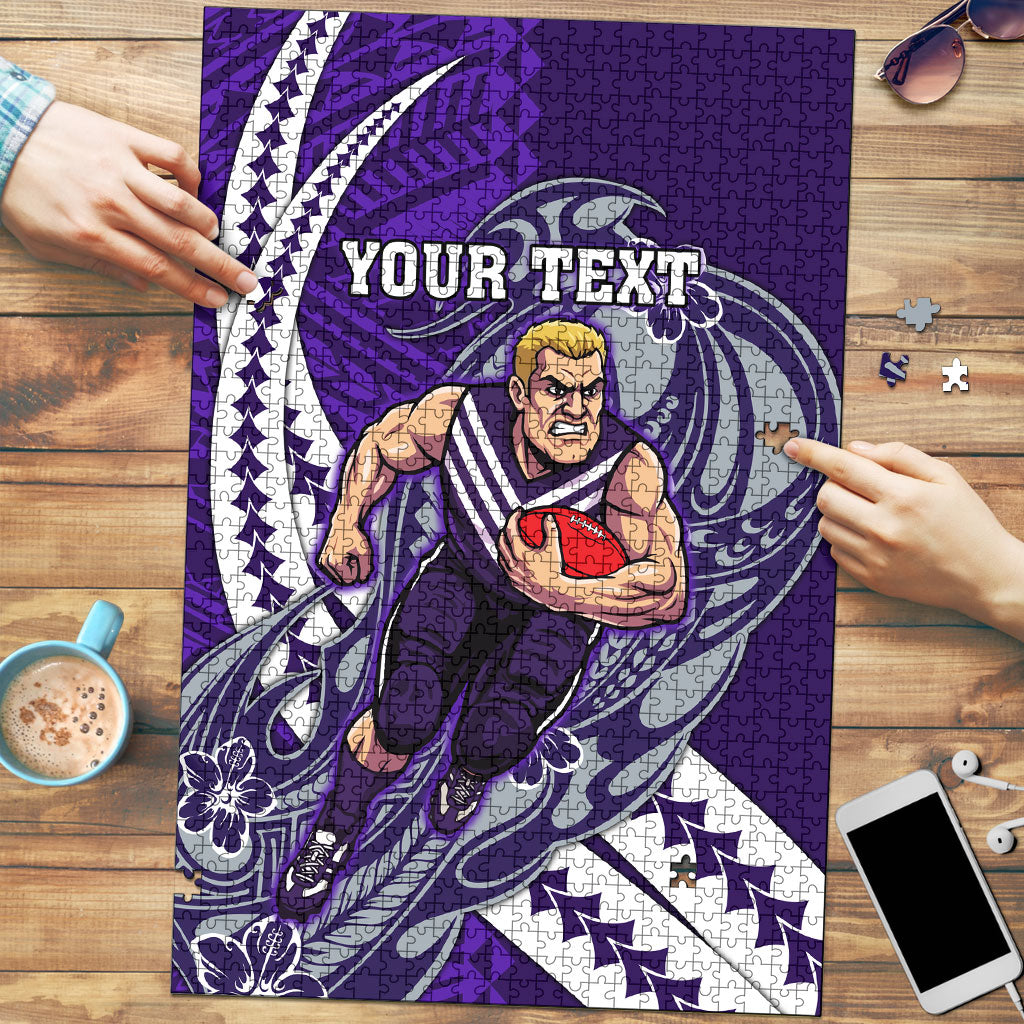 Personalized Fremantle Dockers Puzzle Polynesian Tribal Freo Mascot With Hibiscus Floral Art