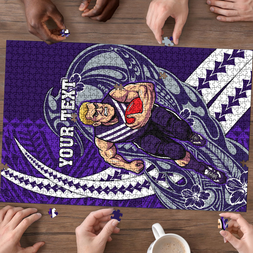 Personalized Fremantle Dockers Puzzle Polynesian Tribal Freo Mascot With Hibiscus Floral Art