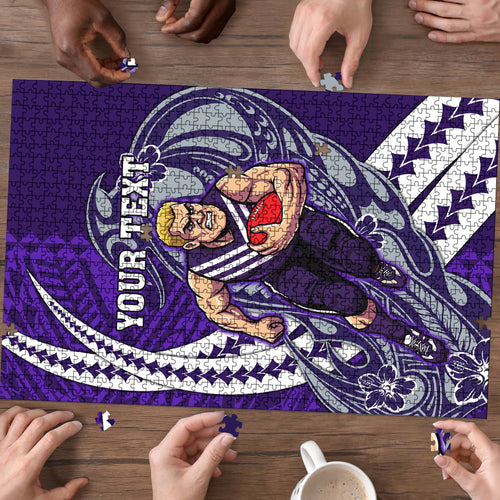 Personalized Fremantle Dockers Puzzle Polynesian Tribal Freo Mascot With Hibiscus Floral Art