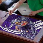 Personalized Fremantle Dockers Puzzle Polynesian Tribal Freo Mascot With Hibiscus Floral Art