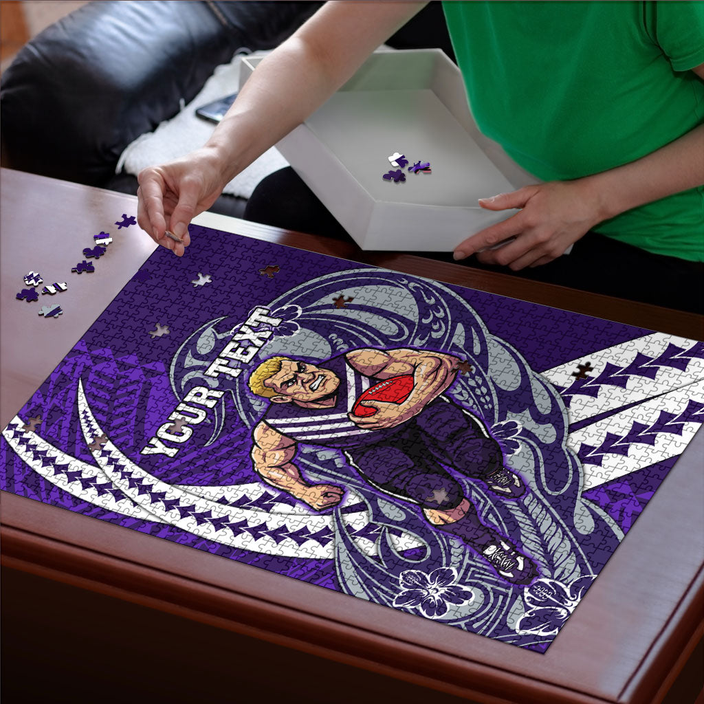 Personalized Fremantle Dockers Puzzle Polynesian Tribal Freo Mascot With Hibiscus Floral Art