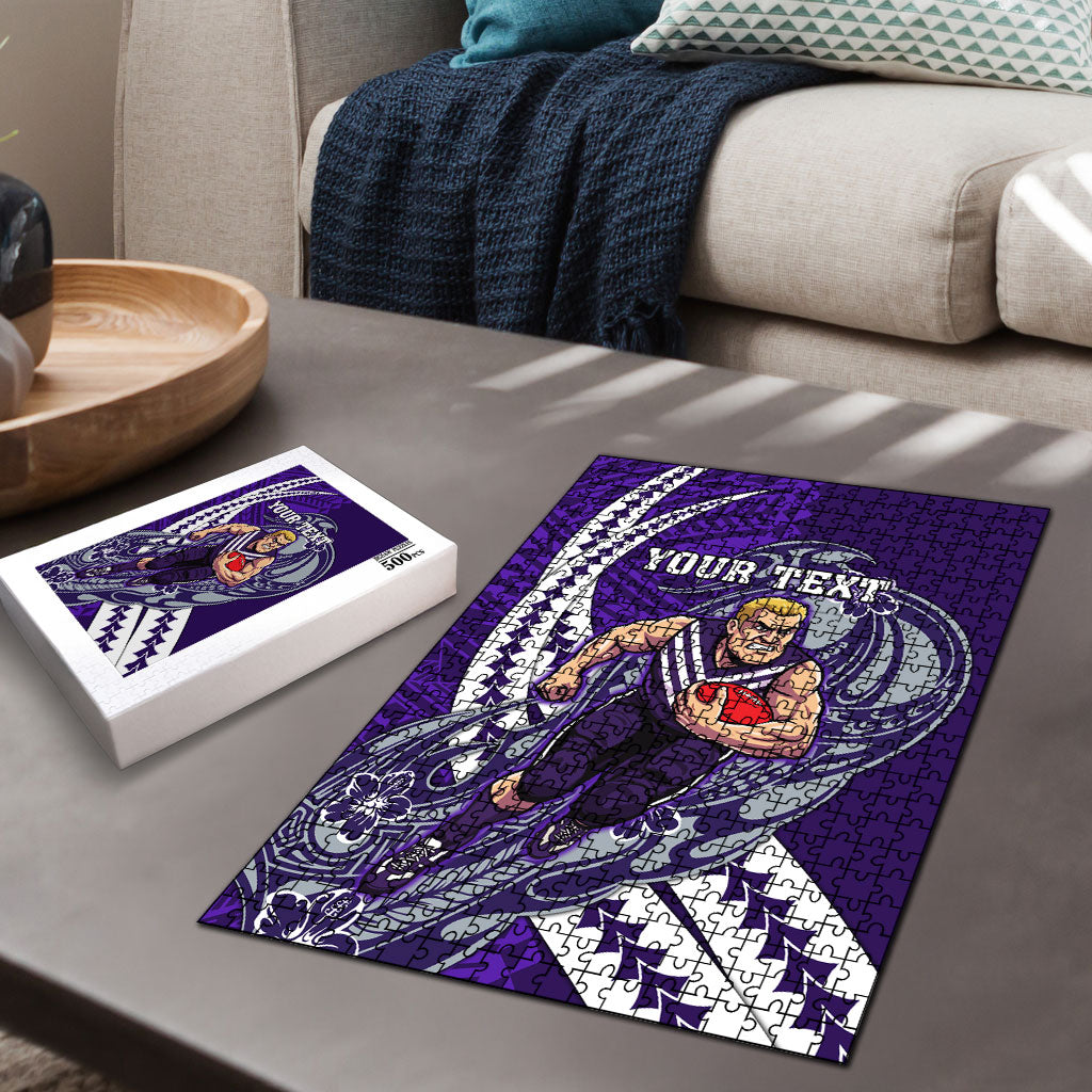 Personalized Fremantle Dockers Puzzle Polynesian Tribal Freo Mascot With Hibiscus Floral Art