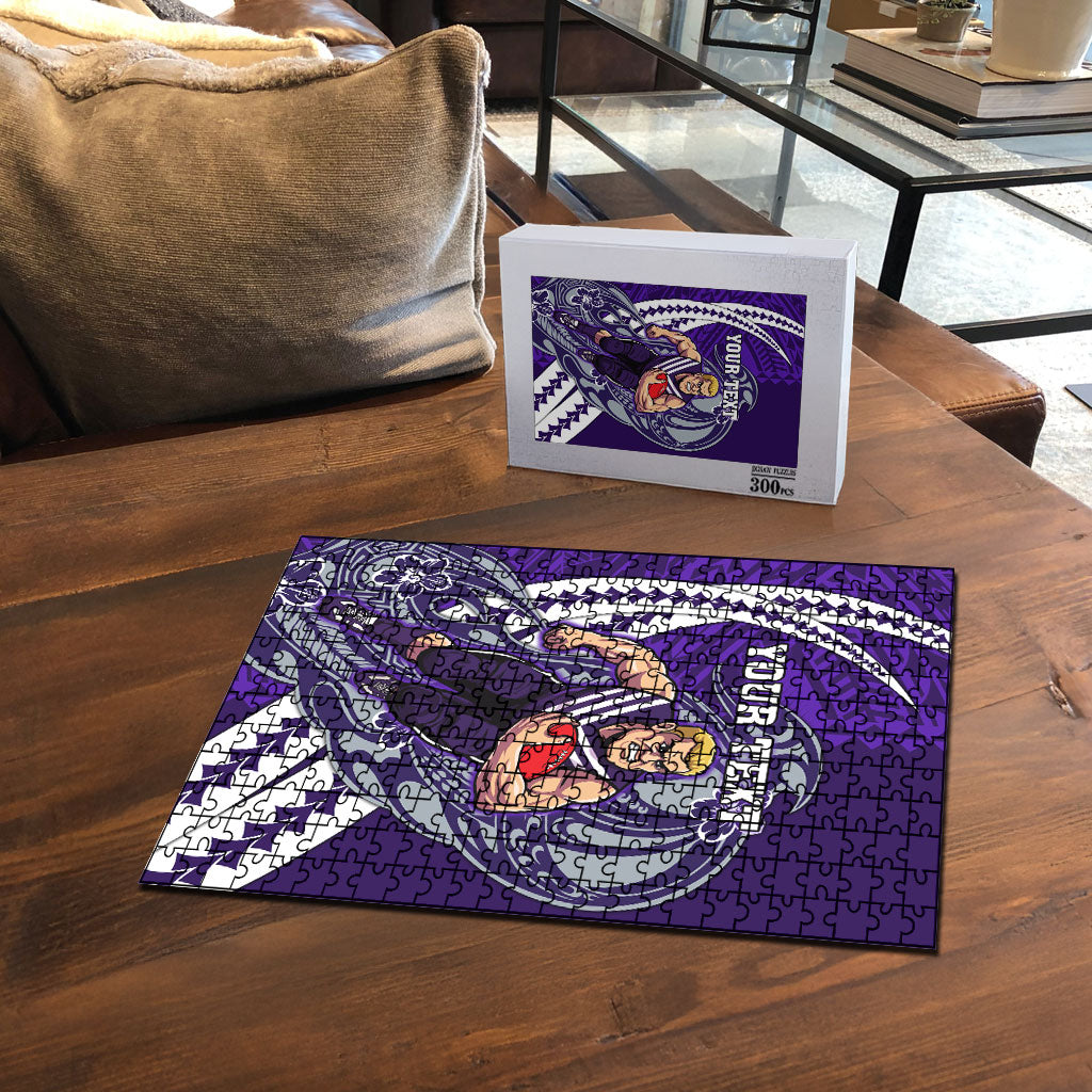 Personalized Fremantle Dockers Puzzle Polynesian Tribal Freo Mascot With Hibiscus Floral Art