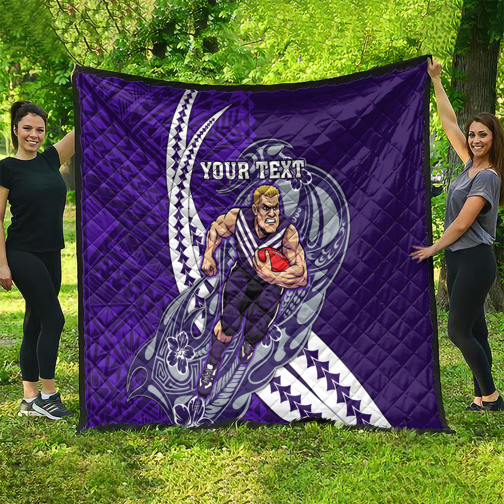 Personalized Fremantle Dockers Quilt Polynesian Tribal Freo Mascot With Hibiscus Floral Art