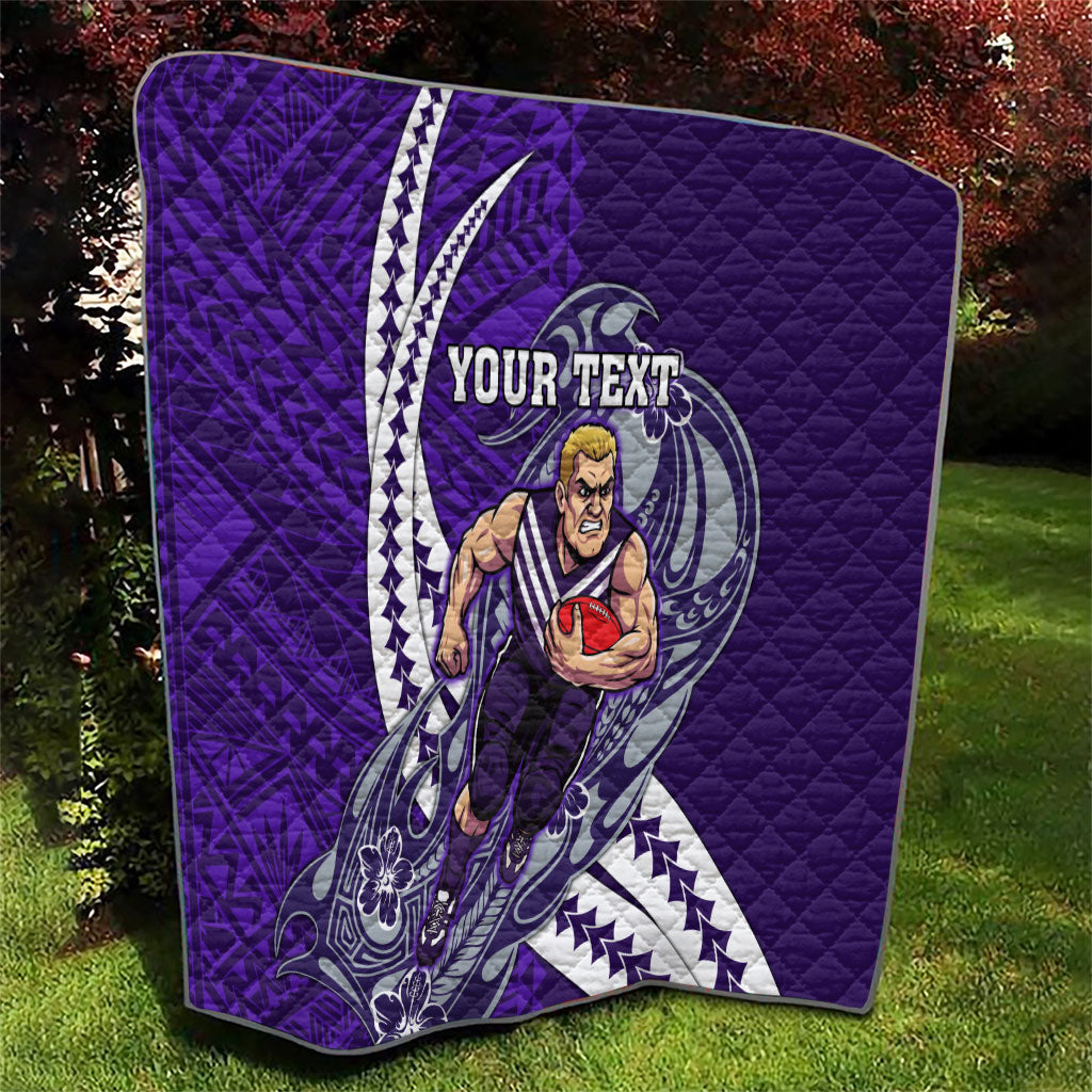 Personalized Fremantle Dockers Quilt Polynesian Tribal Freo Mascot With Hibiscus Floral Art