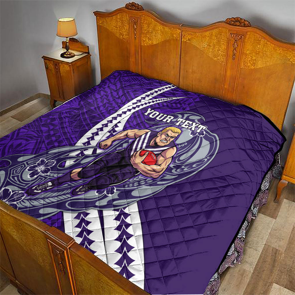 Personalized Fremantle Dockers Quilt Polynesian Tribal Freo Mascot With Hibiscus Floral Art